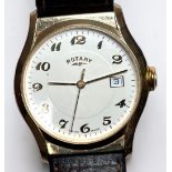 A gents 9ct gold Rotary wristwatch, the white enamel dial with Arabic numerals denoting hours and