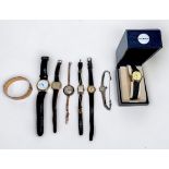 A small collection of assorted wristwatches including a 9ct gold cased example with Roman numerals