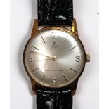 A gents 9ct gold cased Tudor Royal wristwatch, c.1950’s, the silvered dial with batons denoting