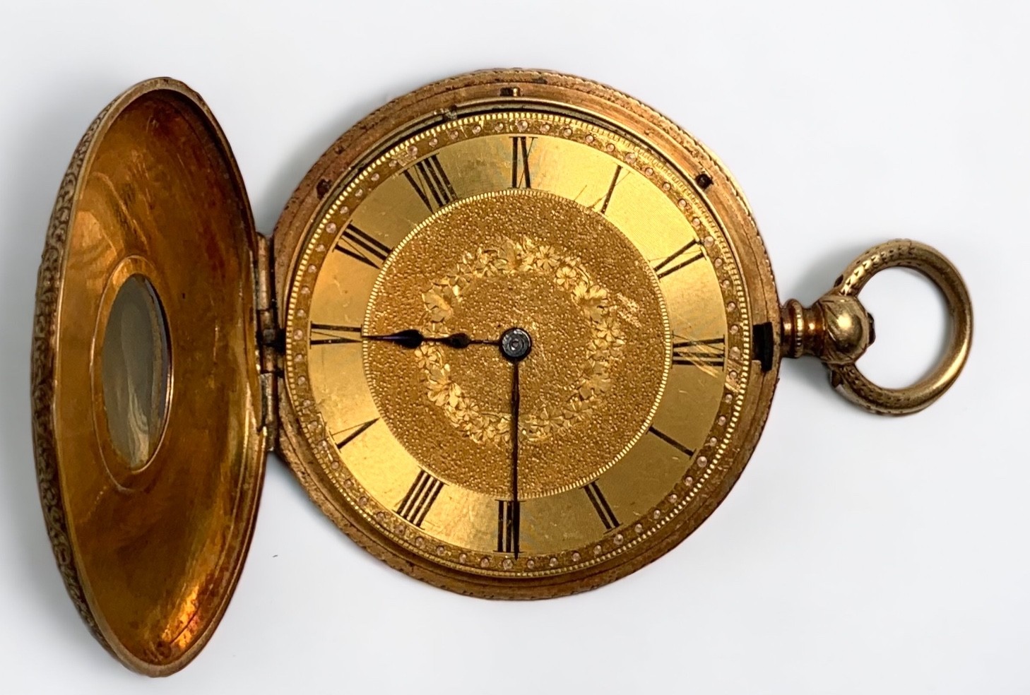 A small 18ct gold half-hunter pocket watch, the gilt dial with Roman numerals denoting hours, - Image 2 of 4