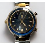 A gents vintage Seiko SQ 100 quartz chronograph wristwatch, the black dial with batons denoting