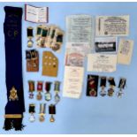 A collection of Royal Antediluvian Order of Buffaloes regalia, the property of brother Harry Sole,