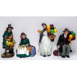 Four Royal Doulton figures comprising, The Mask Seller ‘HN 2103’, Biddy Pennyfarthing ‘HN 1843’,