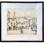 Street scene depicting figures and buildings in St Ives, Cornwall, indistinctly signed ‘Albaisty’'