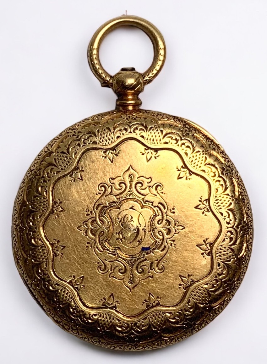 A small 18ct gold half-hunter pocket watch, the gilt dial with Roman numerals denoting hours, - Image 4 of 4