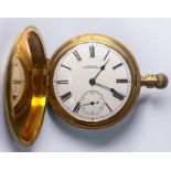 An 18ct gold full-hunter pocket watch by AWW. Co Waltham, the white enamel dial with Roman