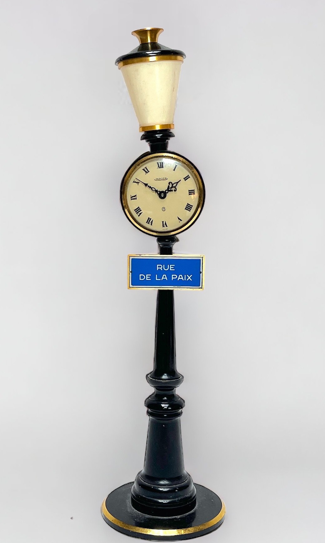 A 1960s Jaeger novelty clock in the form of a Parisian street lamp, spring-driven movement with