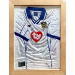 A signed 2002/03 Pompey Sport replica Portsmouth F.C. white away shirt from the season the club