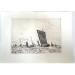 William Lionel Wyllie (1851-1931) 'Boulogne Fishing Luggers', unframed, pencil signed etching, 19.