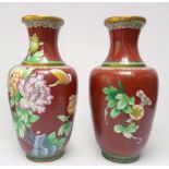 A Pair of early 20th century Japanese Cloisonne vases, decorated with flowers and butterflies to