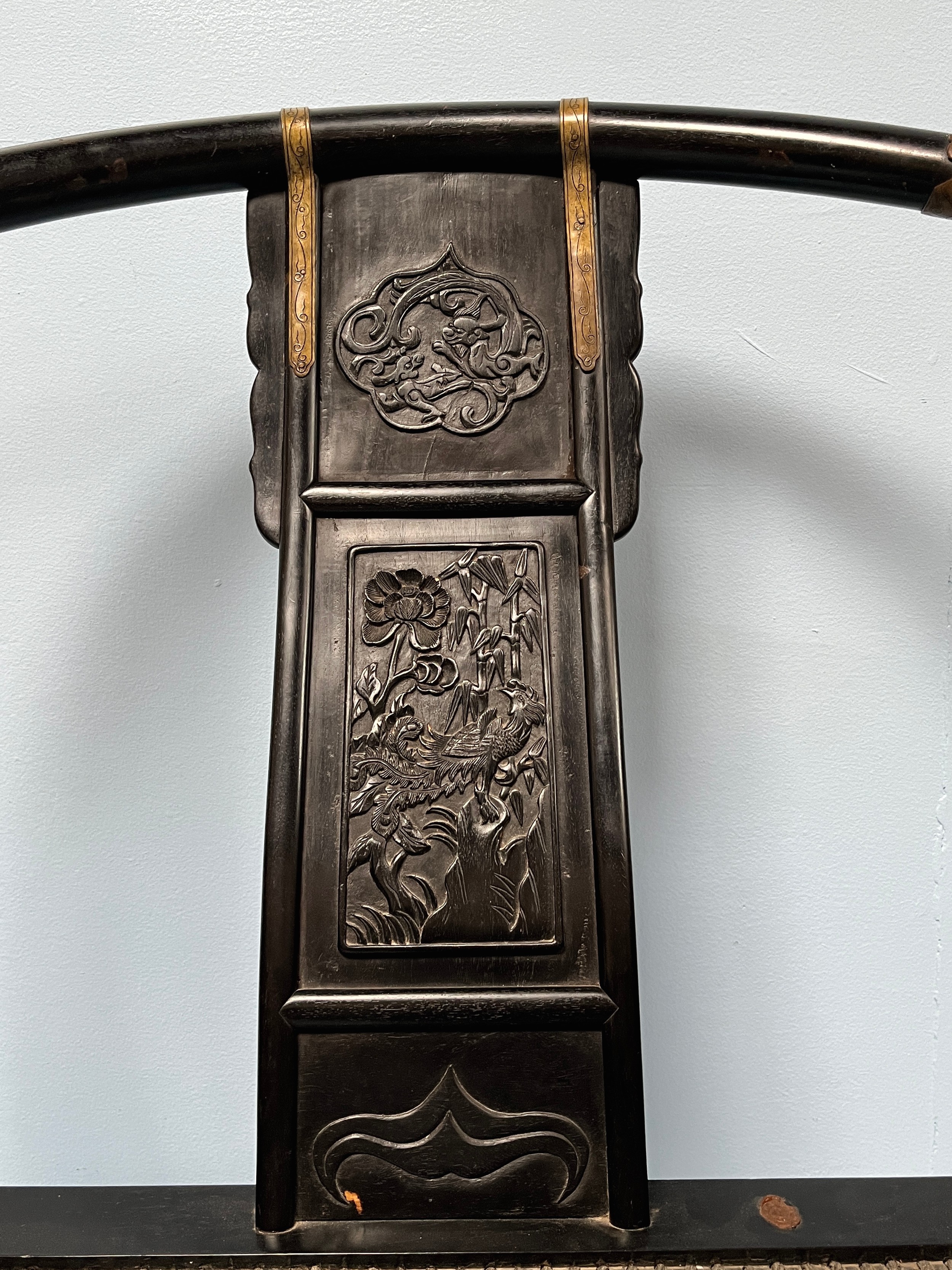 A Rare Pair of Qing Dynasty hardwood / possibly Zitan Folding Horseshoe-Back Jiaoyi/Armchairs, - Image 6 of 10