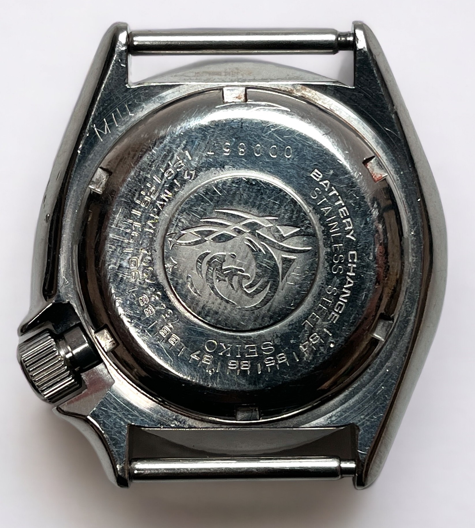 A vintage Seiko Quartz SQ Divers 150m stainless steel wristwatch, the orange enamel dial with dot - Image 2 of 2