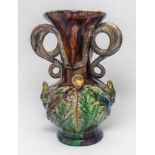 A late 19th / 20th Century Portuguese Palissy-style vase, possibly Marfra Caldas, Majolica,
