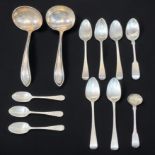 A pair of silvefr sauce ladles, Sheffield, 1933, together with five William IV teaspoons, London,
