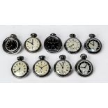 Nine assorted white metal cased open-face pocket watches, including six Triumph examples, all with