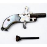 A miniature pinfire pistol, with 14mm hexagonal breach-loading barrel and two-piece mother-of-
