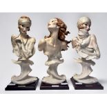 Three various Capodimonte busts modelled as Art Deco style ladies, hand-painted moulded