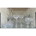 A collection of assorted cut crystal glassware, to include six Tudor whisky glasses, three Tudor ‘