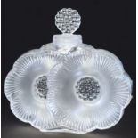 A Lalique 'Two Flowers' pattern perfume bottle, etched mark to base and numbered paper label,