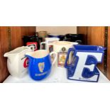 Twelve barious ceramic advertising jugs for ales and beer brands including Worthington E, (in