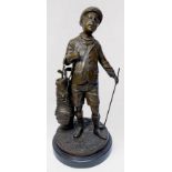 Jim Davidson (b1962'), patinated bronze figure of a boy golfer in 1920s style attire, signed, on