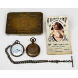 A gilt-metal full-hunter pocket watch with erotic-pictorial dial and a nickel-silver pocket watch