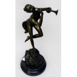 Aldo Vitaleh (20thC.), A cast and patinated bronze figure of a female figure sounding a horn, atop a