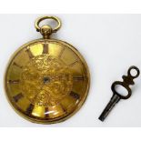 An 18ct gold cased open-face pocket watch, the gold dial with Roman numerals denoting hours and