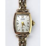 A ladies 9ct gold Bernex wristwatch, the silvered dial with batons denoting hours and Arabic