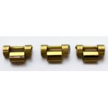 Three 18ct gold ladies Rolex Presidential bracelet style links, each 13mm wide, gross weight
