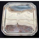 A silver presentation plate, of square form, presented by the Captain and Wardroom Officers of HMS