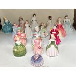 Sixteen various Royal Doulton porcelain 'medium size' crinoline ladies (In section 12)