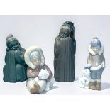Two Lladro matt and glazed figures of Chinese sages, one standing, the other seated, and two