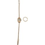 A 9ct gold cocktail watch, on 9ct gold snake-link bracelet, weighs 12.7 grams, together with a