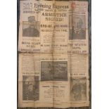 A collection of vintage newspapers including: 4x JFK Assination, 3x WWI Arnistice issues, WWII Union