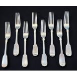 A set of eight late William IV 'fiddle' pattern forks by James McKay, hallmarked Edinburgh, 1837,