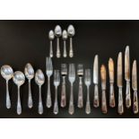 A collection of silver flatware by Roberts & Belk comprising knives, forks, soup spoons, tablespoons