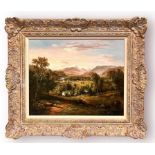 19th Century School. A country landscape study with houses in a wooded area and rivers and mountains