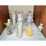 Eleven Worcester porcelain figures including 6x Jane Austin series, The Parakeet, I Pray, I Wish,