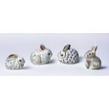 Royal Crown Derby Porcelain paperweights, four, Bunny, Meadow Bunny, another Bunny and Nibbles