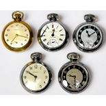 Five assorted white metal open-face pocket watches by Ingersoll, all Triumph editions, each with