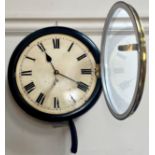 A 19th Century circular wall clock, with eight-day fusee movement, white enamel dial with Roman