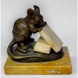 After Clovis Edmund Masson (1838-1913): A Bronze and Marble Study of a Mouse, sitting on its hind