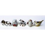 Five Royal Crown Derby Porcelain paperweights, Poppy mouse, Scruff, Owlet, Snuffle, Firecrest