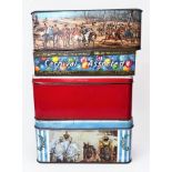 Five assorted 20th century biscuit tins comprising, two Huntley & Palmers examples ‘Carnival