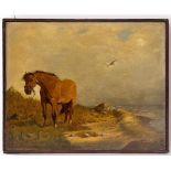 Ludvig Abelin Schou (Slagese 1838 - Florence-1867), Horse by the sea shore with seagul, signed