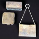 A ladies silver calling card case with finger-chain, Birmingham, 1913, together with a silver Art