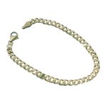 A 14ct yellow gold rounded, curb link bracelet, weighs 9.1 grams.