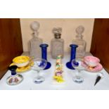 A mixed collection of ceramics and glasswares comprising, three various cut glass decanters with