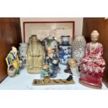 Various oriental ceramics including pottery figures of Shouxing, Buddha and various vases etc